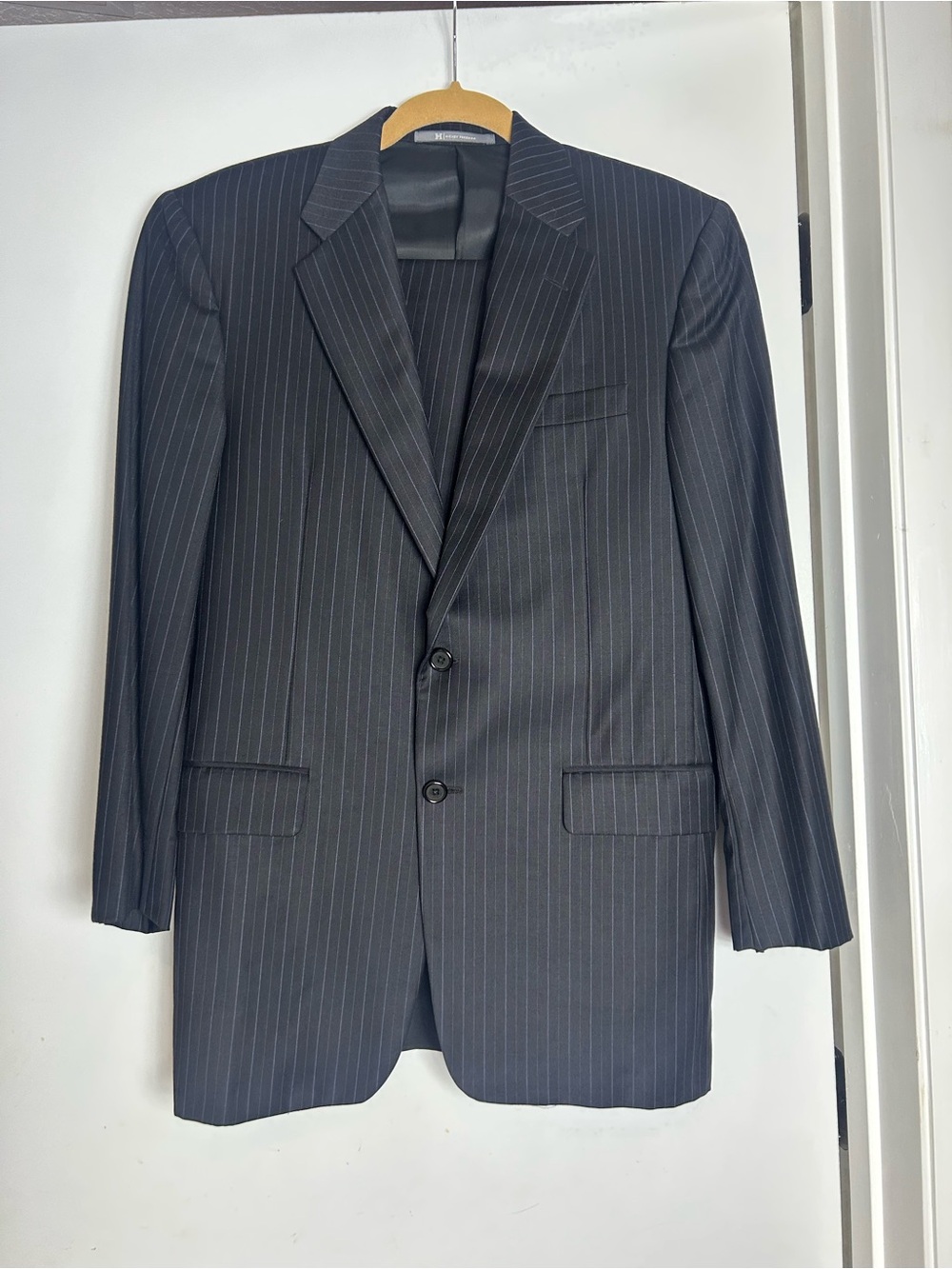 Hickey Freeman Black Pinstripe Two-Button Suit Jacket
